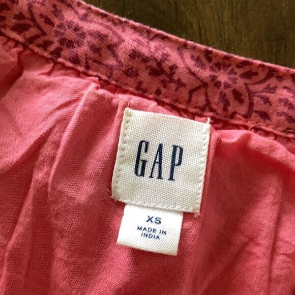 Gap Bib Dress Split Neck Swing Style Pink Floral Print Puffy 3/4 Sleeve XS - Picture 7 of 9